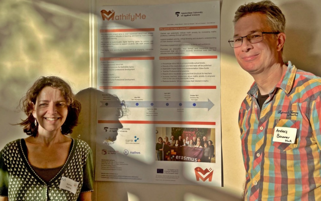MathifyMe team members presenting a project poster during a dissemination event.